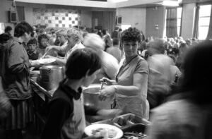 The 1984-85 Miner's Strike in the Durham Coalfield Easington Colliery Club. Marilyn Johnson serving lunch during the school holidays.