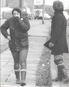 Two women on the picket line during the miners' strike in winter